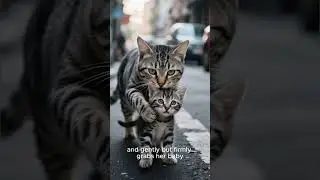 Mama Cat Saves Kitten From a Dangerous Street #catshorts #catlovers #trending