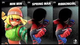 Min Min VS Spring Man Mii Brawler VS Ribbon Girl Mii Brawler LV 9 CPU Super Smash Bros Ultimate