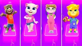 Talking Tom and friends Tom vs Angela vs Ben vs Hunk in Tiles Hop Coffen banec
