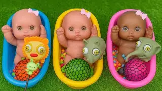 Satisfying Collection ASMR Video Mixing Candy Toys M&m&rsquo;s in colorful bathtubs Slime Cutting 