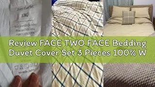 Review FACE TWO FACE Bedding Duvet Cover Set 3 Pieces 100% Washed Cotton Duvet Cover Linen Like Text