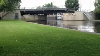 Merrickville locks and steel swing bridge in action
