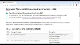 how to find job NOC code in Canada