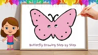 Pink Butterfly Drawing and Coloring for Kids | Easy Butterfly Art Tutorial for Toddlers