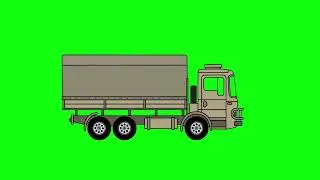 Cartoon Sand Camouflaged Military Truck Green Screen