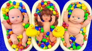 Mixing Yummy Candy in 3 Baths with Slime Grid Balls & Skittles Cutting | Oddly Satisfying Video ASMR