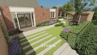 Studio Ruinard | 3D Tuinontwerp | Rustic Ease | Landelijke achtertuin met overkapping