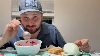 Cooking and eating Ukrainian soup. Ukrainian Red Borscht Soup