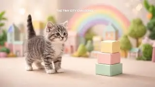 ASMR Tiny City Obstacle Course: Fluffy Kitten Explores a Pastel Miniature Maze (Relaxing Cat Sounds)