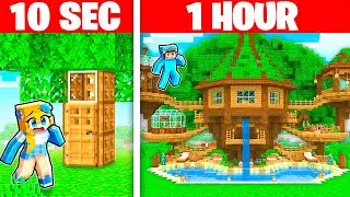 10 Seconds vs 1 Hour TREE HOUSE Build Challenge in Minecraft!