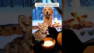 This clever dog brought food to a small lost lynx cub.#wildlife #love #animals #rescue #lynx