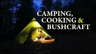 Rainy Hot Tent Camping, Cooking & Bushcrafting w/ Petromax, GStove, Luxe Megahorn XL, and Bluetti