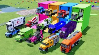 Colorful Garage &ndash; Heavy Transport: Box Truck, Cement Mixer, Scania Bus & Tractor Delivery &ndash; FS22