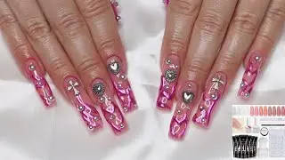 Purple Liquid Chrome Heart Punk Polygel Nails I Saviland UV Gloves & All in One Polygel Kit Review