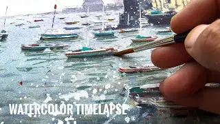 How to paint Boats, Water & Reflection ~ Watercolor Painting TIMELAPSE