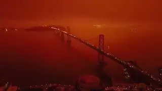 Incredibly apocalyptic drone footage over murky orange San Francisco, #California #BayArea