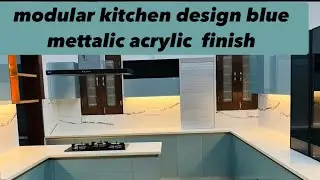 Island kitchen Acrylic blue mettalic | kitchen accessories full tour| modular design & accessories