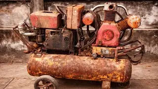 Antique Industrial Air Compressor Engine Restoration - Restore high pressure air compressor engine