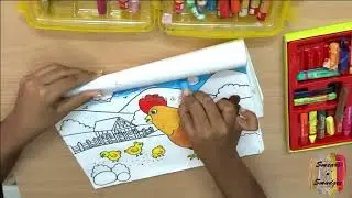 Step by Step drawing and oil pastel colouring HEN AND CHICKS