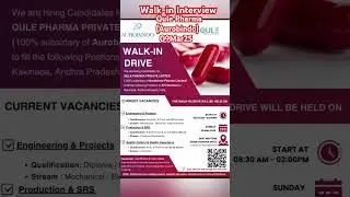 Walk-in Interview I Qule Pharma (Aurobindo) | 090325 #job #pharma
