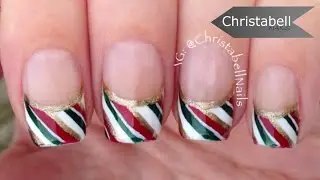 Candy Cane French Tip Nail Art for Christmas