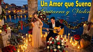 Un Amor que Suena en Navidad 🌙 | Guitarra y Violín junto al Mar Mediterráneo, Luces Doradas y Velas
