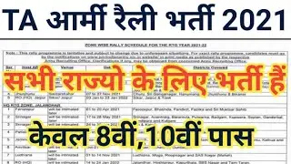 TA Army Rally Bharti 2021-22 All Zone Wise Rally