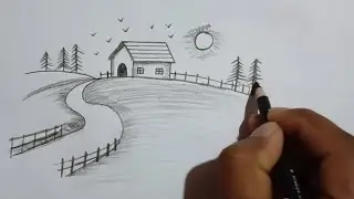Beautiful Scenery Drawing Step by Step | Easy Pencil Drawing for Beginners