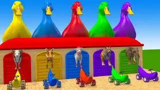 Long Slide Game With Cow Elephant Gorilla Hippopotamus Tiger Animal #games #funny3danimals #video 