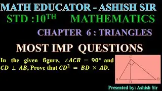 In the given figure, &ang;𝑨𝑪𝑩 = 𝟗𝟎&deg; and 𝑪𝑫 &perp; 𝑨𝑩, Prove that 𝑪𝑫^𝟐  = 𝑩𝑫 &times; 𝑨𝑫.