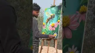 honey bee painting  | Flower painting on canvas #flowers #painting #art #reels
