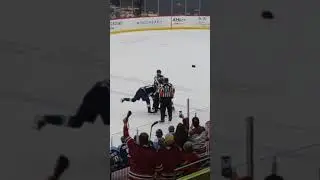 #26 Travis Barron responds to Milwaukee Admiral pushing at puck drop