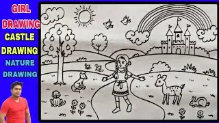 Beautiful Girl Drawing. Castle Drawing. Landscape Drawing. Animals Drawing. Sketch Drawing. #girl