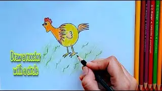 how to draw rooster easy