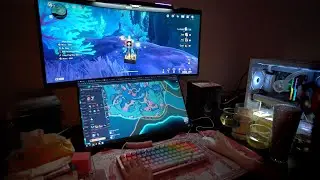 Messy pink gaming desk | Monday night relax gaming after a exhausted day at work... #genshinimpact