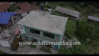 Small village of Kyumi in the Annapurna Sanctuary as seen aerially