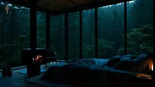 Rain on Glass Window in a Forest Cabin 🌧️ | Deep Sleep & Relaxing Night Ambience