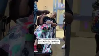 He is on the spectrum and is terrified of haircuts but his barber works with him 