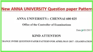 Anna University New Question pattern For April/May - 2017 - Examination
