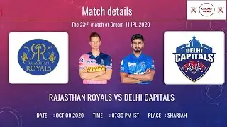 LIVE Cricket Scorecard - RR vs DC | IPL 2020 - 23rd Match | Rajasthan Royals vs Delhi Capitals