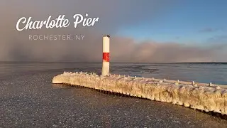 Flying over The Frozen Charlotte Pier, Located In Ontario Beach Park, Rochester New York