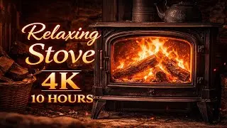 Relaxing stove 4K (10 hours) with crackling fire sound