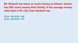 89. Mukesh has twice as much money as Soham. Soham has 50% more money than || edu214