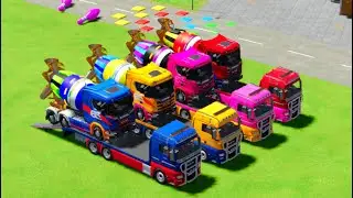 All Color Mixer Truck Transport Using Mack, Tracktor, MAN, Scania, Dump Truck, Peterbilt I Fs22 #52