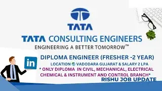Tata Consultant Engineer Hiring for Diploma Engineer Fresher-2 year🤠#hiring #diplomajob @TCEConnect 