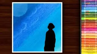Alone boy in moonlight scenery drawing with oil pastel | oil pastels drawings | #shorts