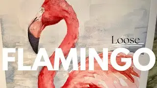 Watercolor demo of bright coral, textured Flamingo standing in water