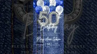 50th Denim Party Birthday invitation - Editable Fifty Birthday template Digital Video