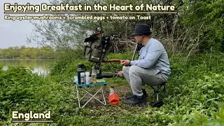 Brompton ride & Outdoor Breakfast / King Oyster Mushrooms, Scrambled eggs & Tomato On Toast