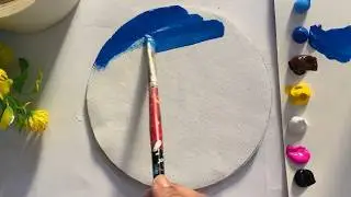 Easy Acrylic Landscape Painting on Round Canvas | Serene Field & Sky Tutorial